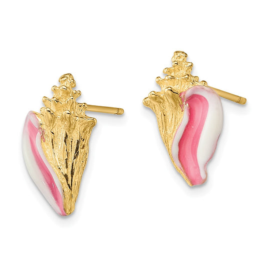 Buy Stylish 14K White Gold Conch Shell Stud Earrings with Pink Enamel