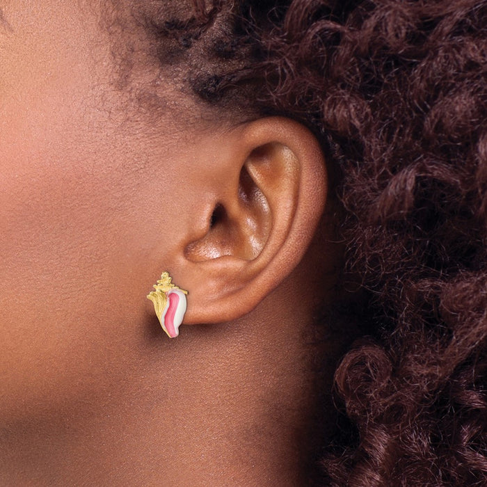 Buy Stylish 14K White Gold Conch Shell Stud Earrings with Pink Enamel-3
