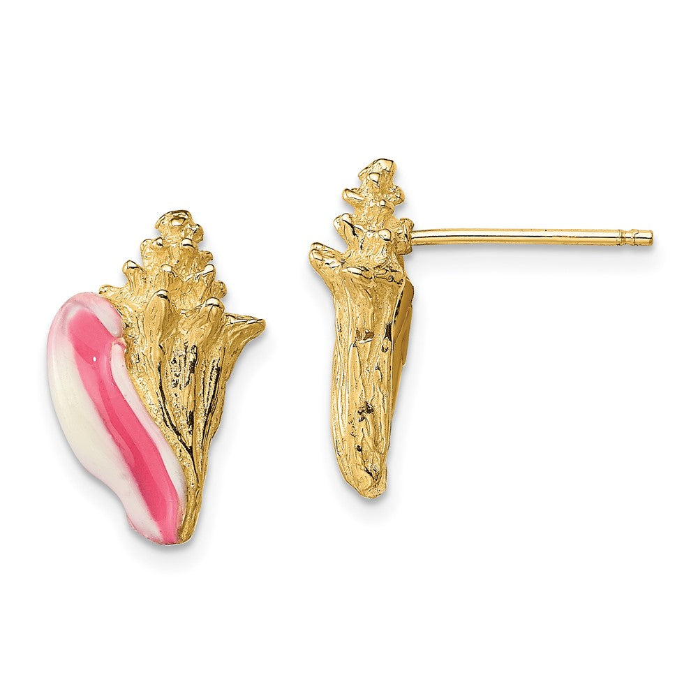 Buy Stylish 14K White Gold Conch Shell Stud Earrings with Pink Enamel
