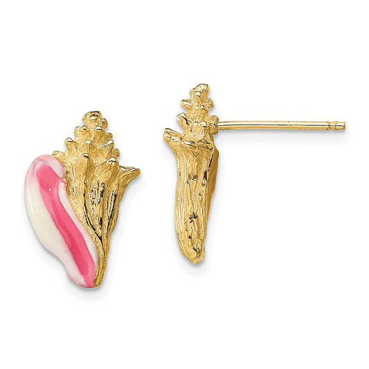 Buy Stylish 14K White Gold Conch Shell Stud Earrings with Pink Enamel