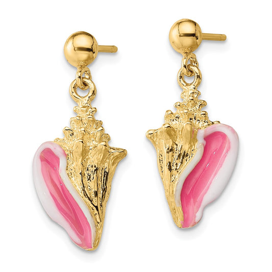 Buy Exclusive 14K White Gold Conch Shell Drop Earrings with Pink Enamel