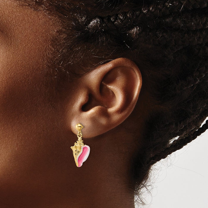 Buy Exclusive 14K White Gold Conch Shell Drop Earrings with Pink Enamel-3