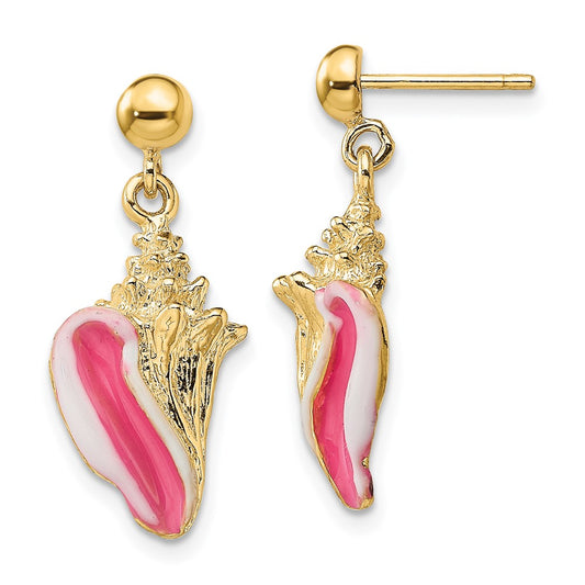 Buy Exclusive 14K White Gold Conch Shell Drop Earrings with Pink Enamel