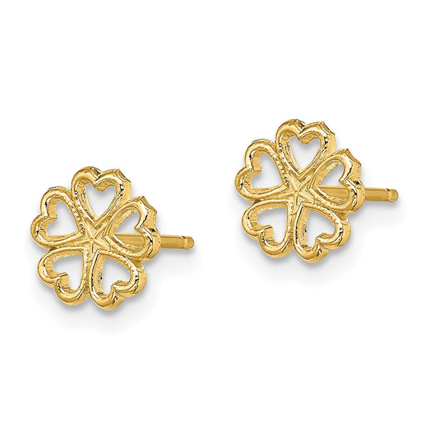 14K Gold Five Heart Circle Stud Earrings