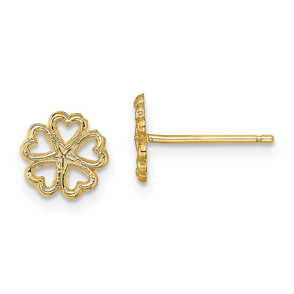 14K Gold Five Heart Circle Stud Earrings