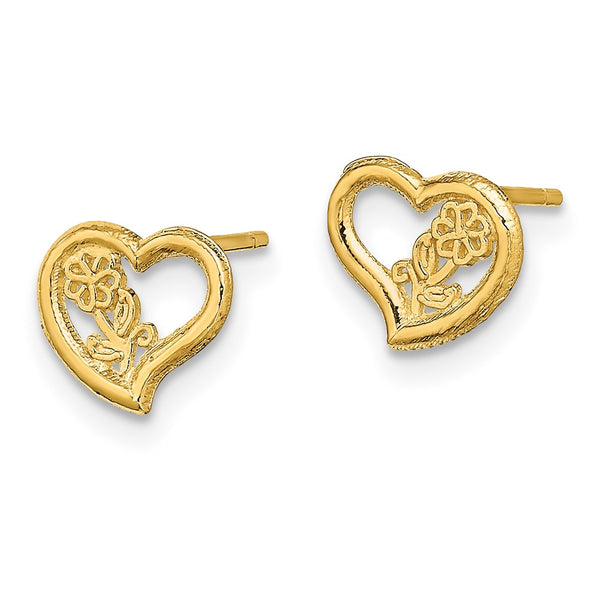 14K Gold Open Heart Flower Post Earrings