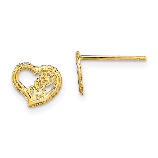 14K Gold Open Heart Flower Post Earrings