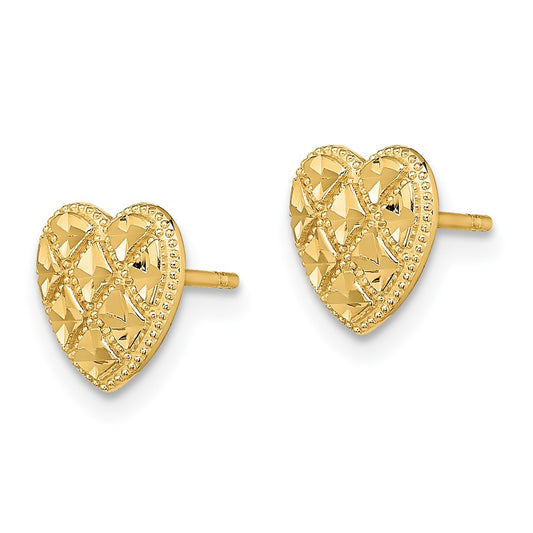 Exclusive 14K Gold Criss-Cross Heart Post Earrings | Stylish Diamond Cut Detail