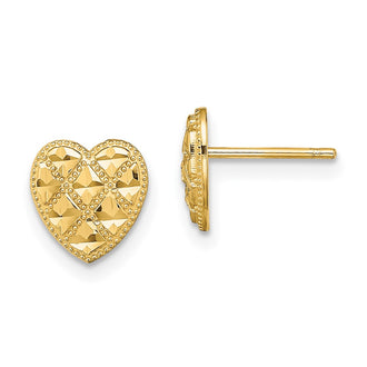 Exclusive 14K Gold Criss-Cross Heart Post Earrings | Stylish Diamond Cut Detail