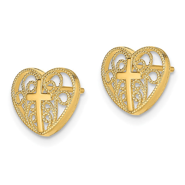 14K Gold Heart and Cross Post Earrings