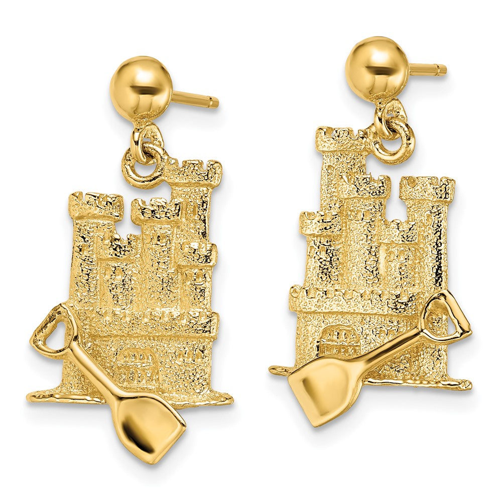 High-Quality 14K Gold 3D Sand Castle Dangle Earrings - Stylish Charm Value!