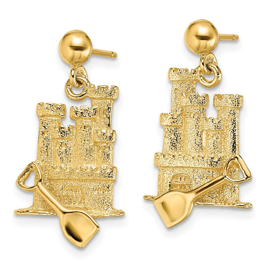 High-Quality 14K Gold 3D Sand Castle Dangle Earrings - Stylish Charm Value!