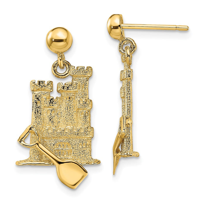 High-Quality 14K Gold 3D Sand Castle Dangle Earrings - Stylish Charm Value!-1