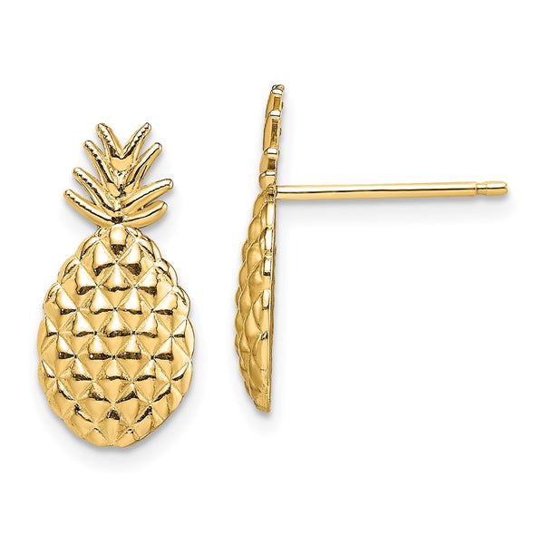 14K Gold Textured Pineapple Stud Earrings