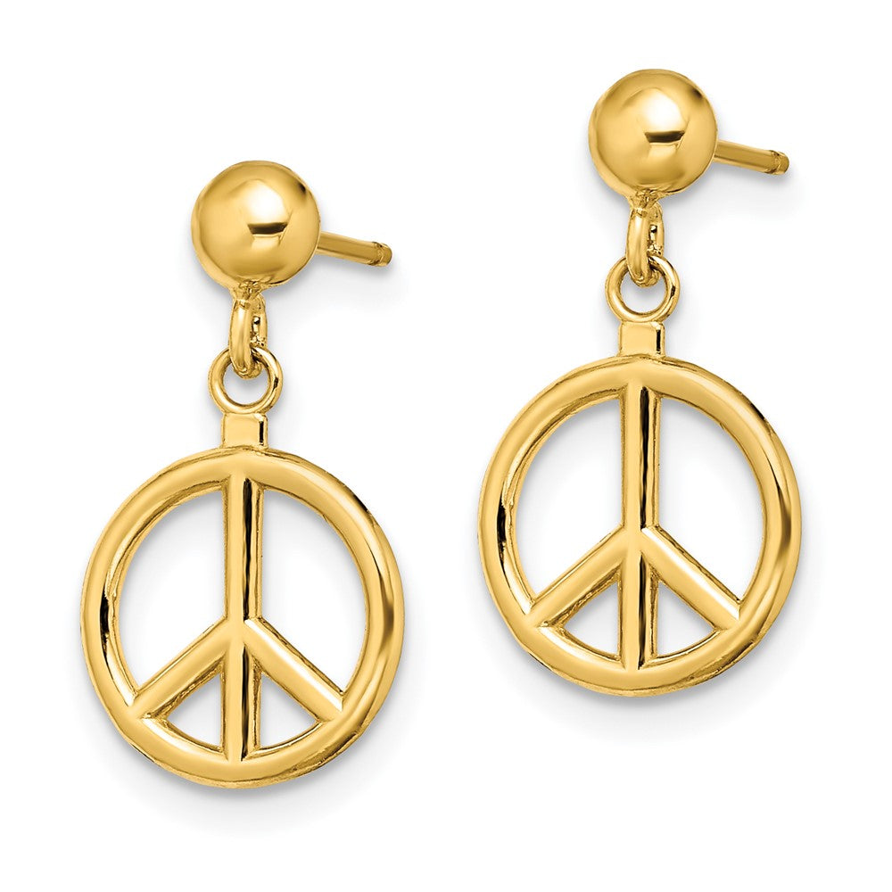 Buy Exclusive 14K Gold 3D Polished Peace Symbol Drop Earrings - Stylish Value!