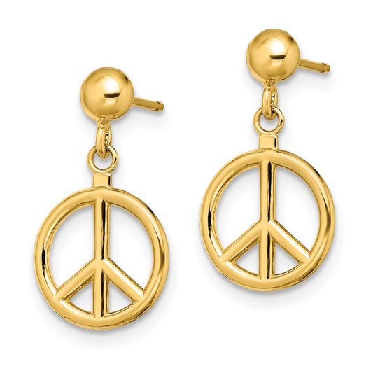 Buy Exclusive 14K Gold 3D Polished Peace Symbol Drop Earrings - Stylish Value!