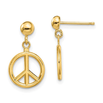 Buy Exclusive 14K Gold 3D Polished Peace Symbol Drop Earrings - Stylish Value!