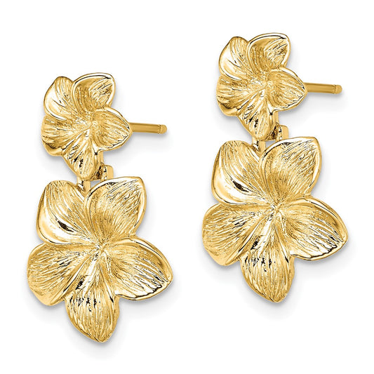 Exclusive 14K Gold Double Plumeria Flower Drop Earrings - Stylish & Affordable!
