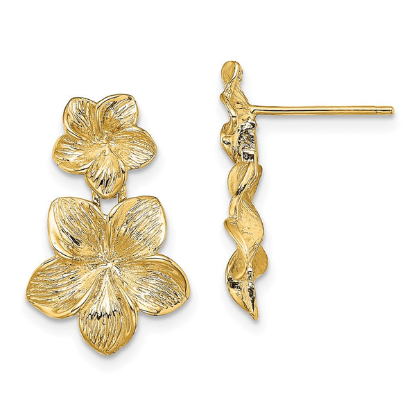 14K Gold Double Plumeria Flower Drop Earrings - Style GR1-1011820