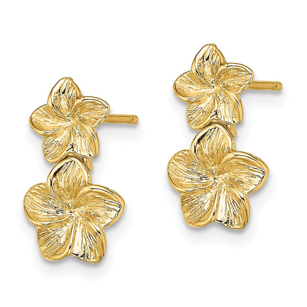 14K Gold Double Plumeria Flower Drop Earrings - Style GR1-1019963