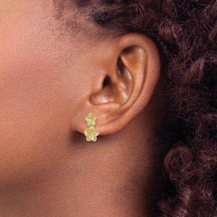 Buy Stylish 14K Gold Double Plumeria Flower Drop Earrings - Affordable Luxury-3