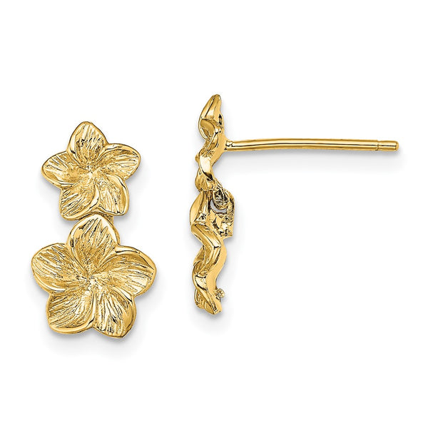 14K Gold Double Plumeria Flower Drop Earrings - Style GR1-1019963