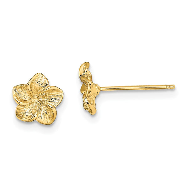 14K Gold Plumeria Flower Stud Earrings - Style GR1-1019971