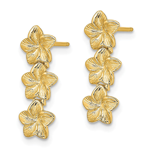 14K Gold Triple Flower Drop Earrings