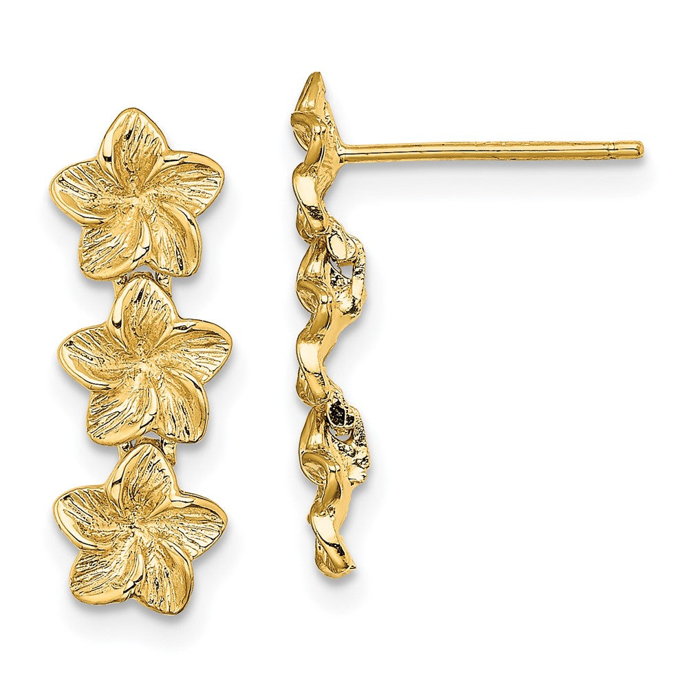Exclusive 14K Gold Triple Flower Drop Earrings - Stylish & Affordable Luxury!