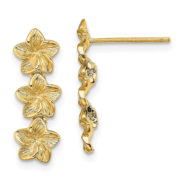 14K Gold Triple Flower Drop Earrings