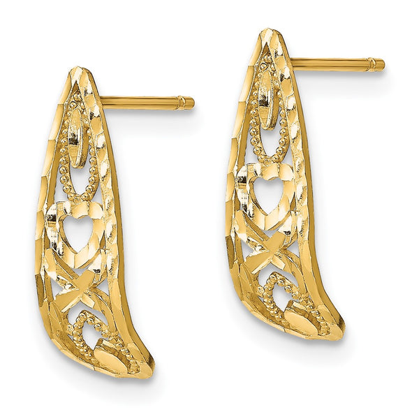 14K Gold Double Heart & Cross Mini Post Earrings