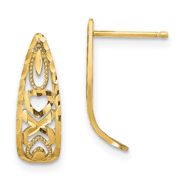 14K Gold Double Heart & Cross Mini Post Earrings