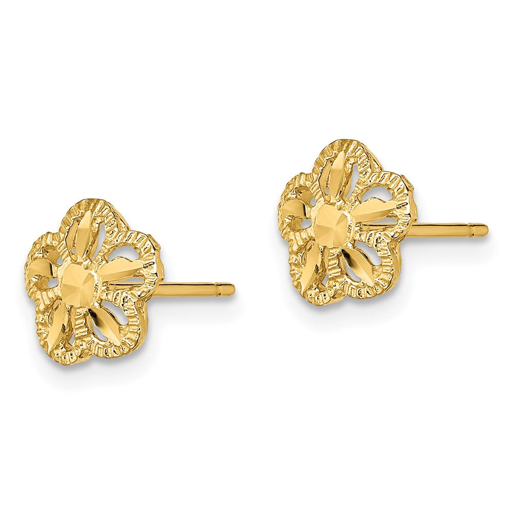 Shop Stylish 14K Gold Diamond-Cut Floral Stud Earrings - Exclusive Design!