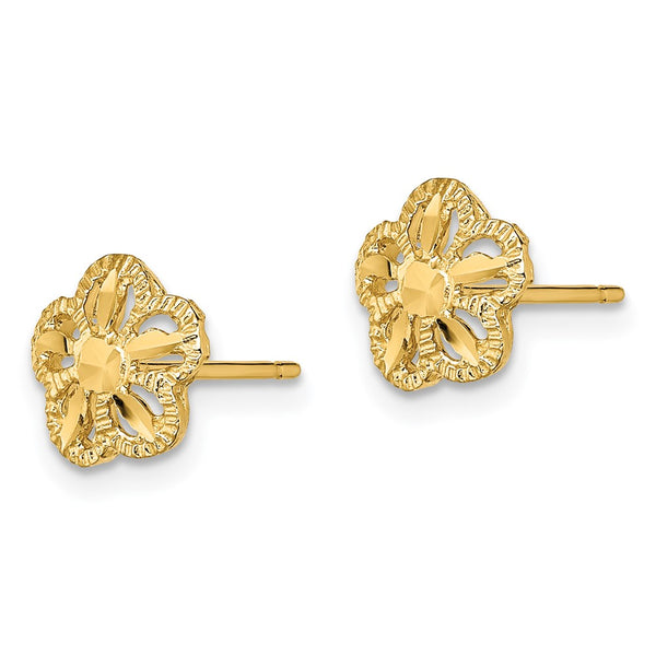 14K Gold Diamond-Cut Floral Stud Earrings