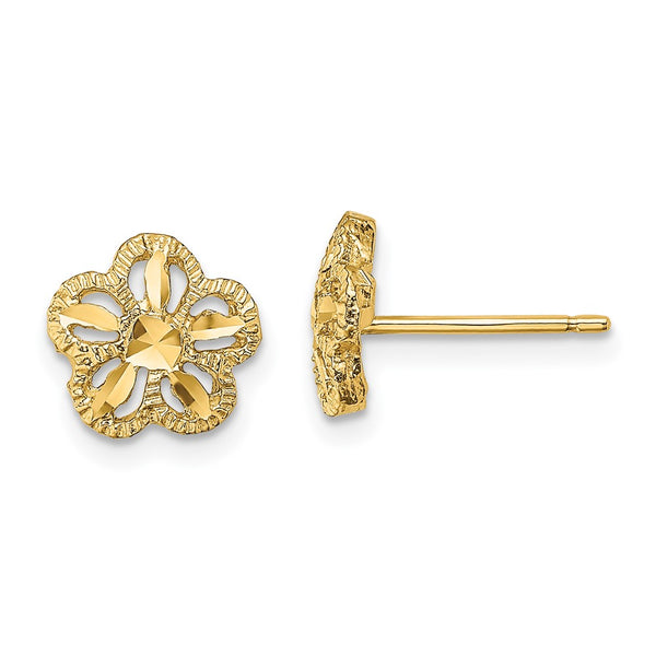 14K Gold Diamond-Cut Floral Stud Earrings
