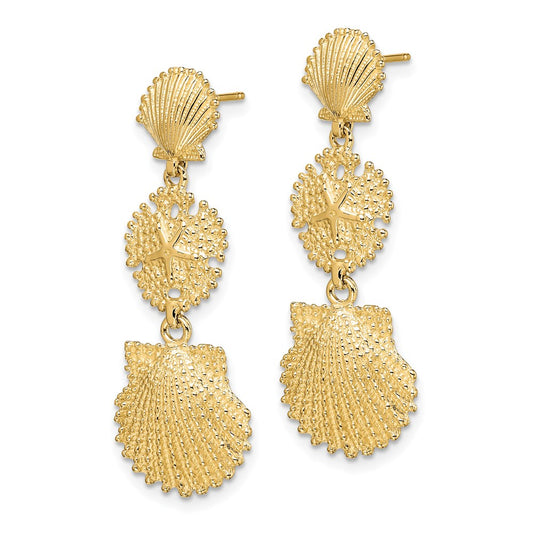 Exclusive 14K Gold Scallop Sand Dollar Dangle Earrings - Stylish & Affordable!