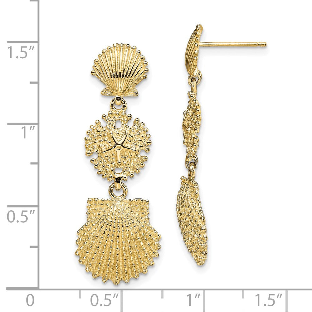 Exclusive 14K Gold Scallop Sand Dollar Dangle Earrings - Stylish & Affordable!
