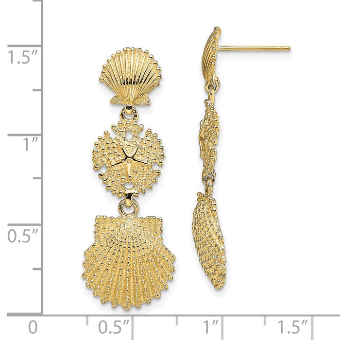 Exclusive 14K Gold Scallop Sand Dollar Dangle Earrings - Stylish & Affordable!-4
