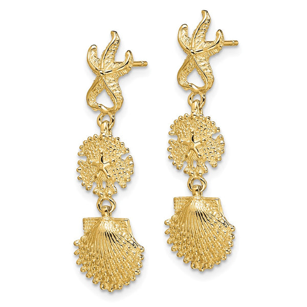 14K Gold Starfish & Sand Dollar Dangle Earrings - Style GR1-1011866