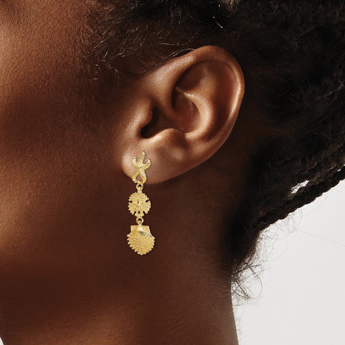 Shop Stylish 14K Gold Starfish & Sand Dollar Dangle Earrings - Luxury Design-3
