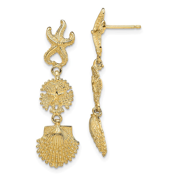 14K Gold Starfish & Sand Dollar Dangle Earrings - Style GR1-1011866