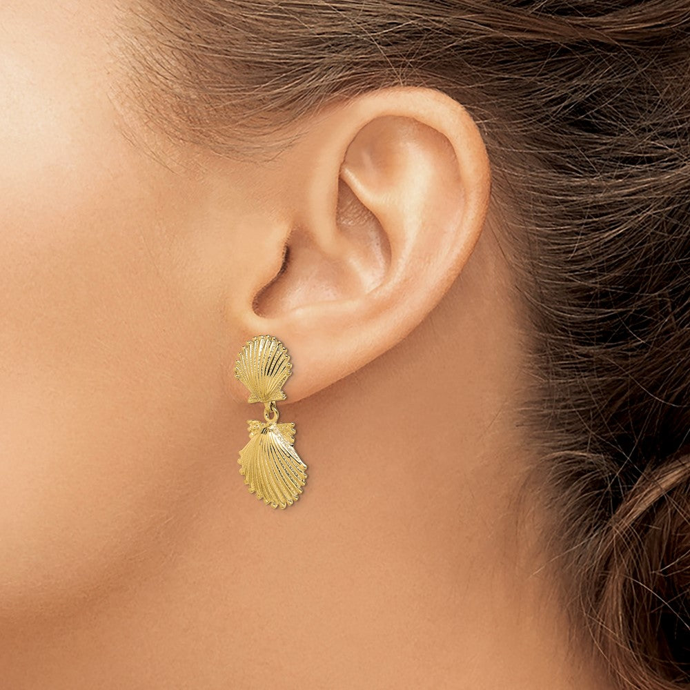 Exclusive 14K Gold Double Scallop Shell Drop Earrings - Stylish & Affordable