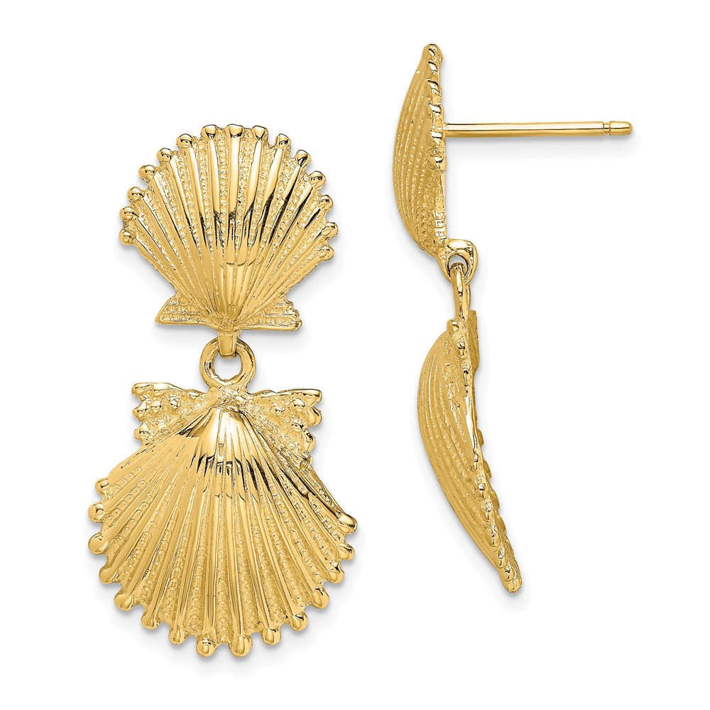 Exclusive 14K Gold Double Scallop Shell Drop Earrings - Stylish & Affordable