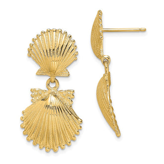 Exclusive 14K Gold Double Scallop Shell Drop Earrings - Stylish & Affordable