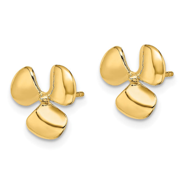 14K Gold Polished Three-Blade Propeller Earrings, 1.2" Long