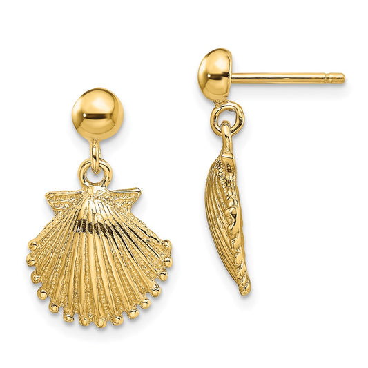Shop Stylish 14K Gold Polished Scallop Shell Drop Earrings - Luxury Design