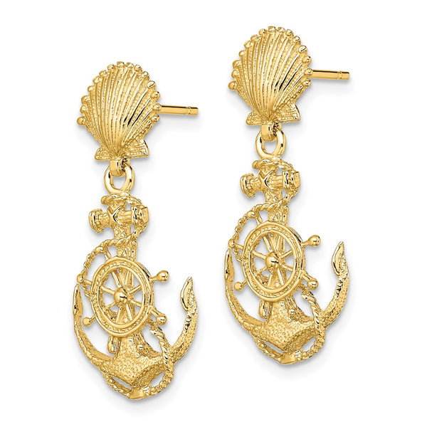 14K Gold Shell & Anchor Double Drop Earrings