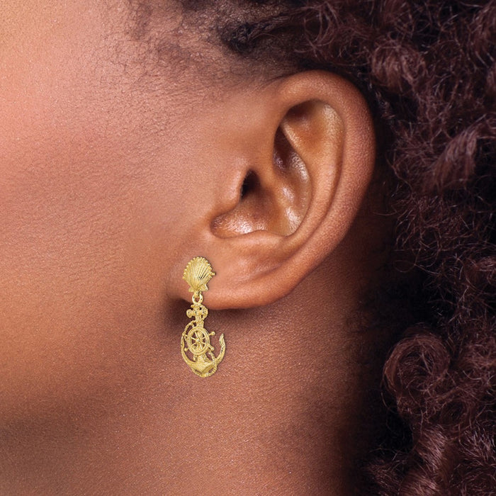 Exclusive 14K Gold Shell & Anchor Double Drop Earrings - Stylish Value!-3
