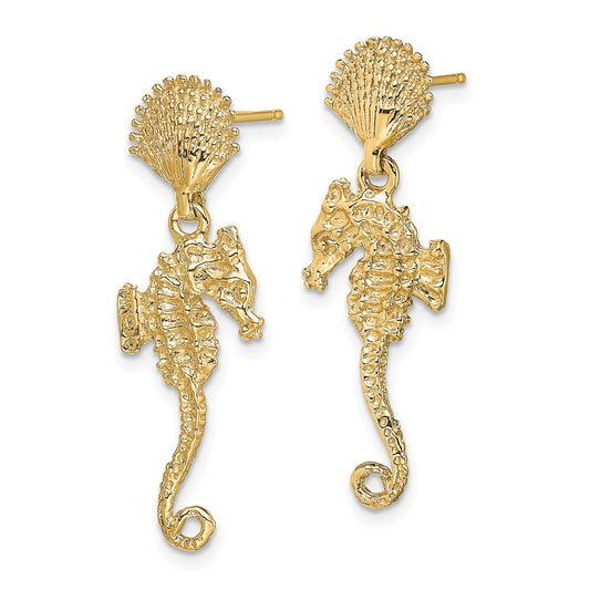 Exclusive 14K Gold Shell & Seahorse Drop Earrings - Stylish Luxury Accessory