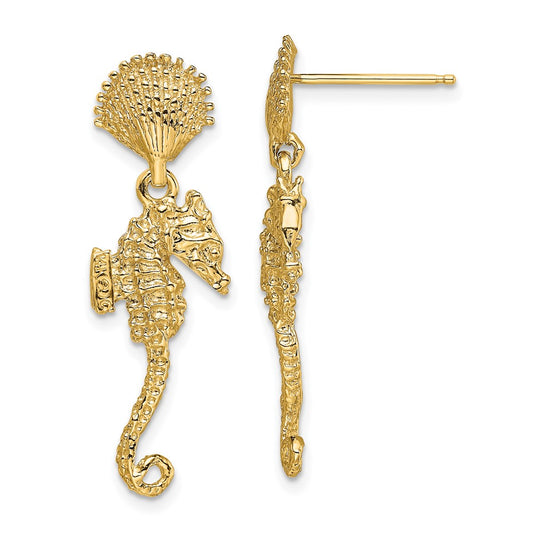 Exclusive 14K Gold Shell & Seahorse Drop Earrings - Stylish Luxury Accessory